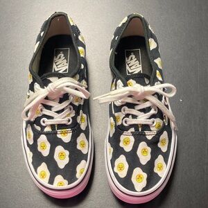 Vans Black and White Sneakers with Egg Design Size 7
